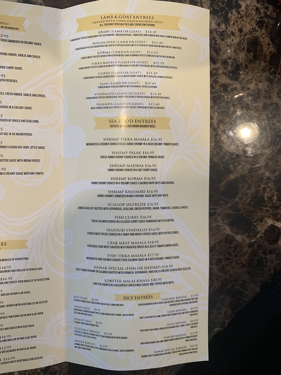 Nawab Fine Indian Cuisine gluten-free menu