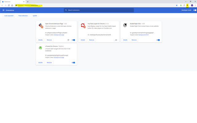 Chrome Extensions page