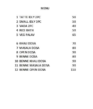 Davanagere Benne Dosa menu 