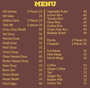 Udupi Ruchi menu 