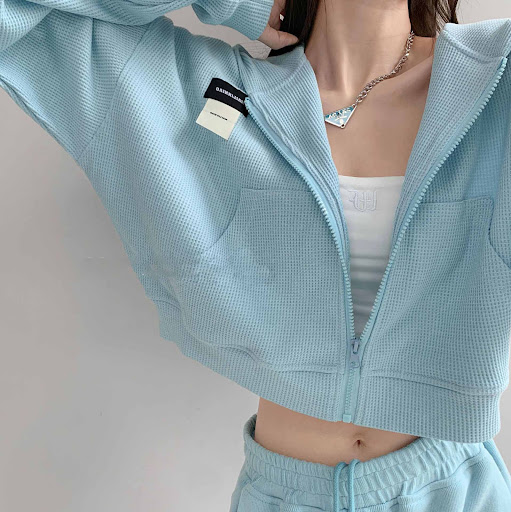 Title 6, Short Long Sleeve Waffle Loose Hooded Sweatshir...