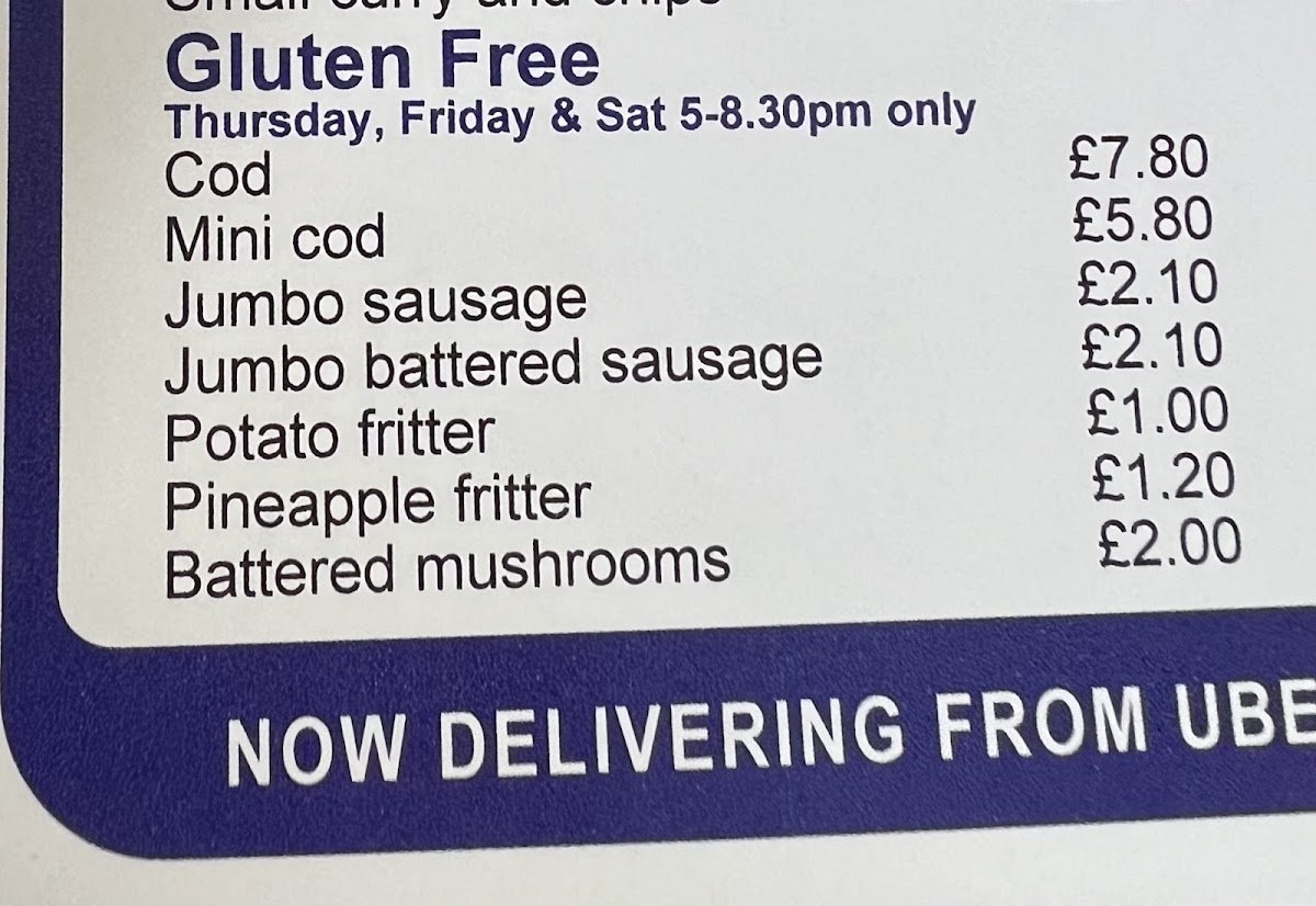 Gluten free menu