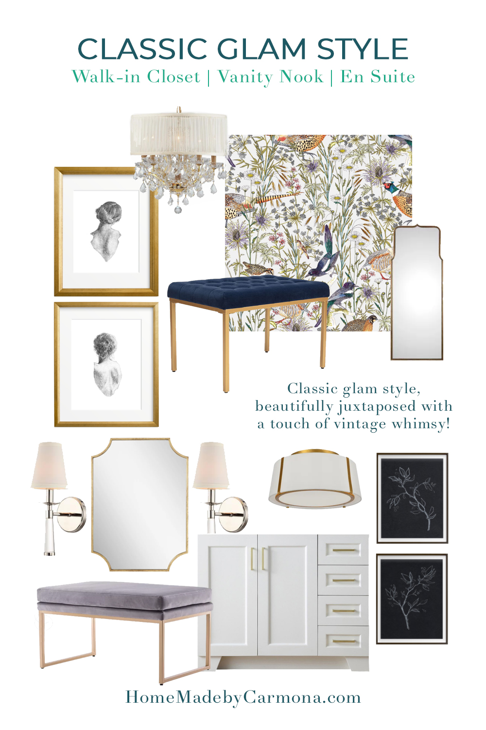 Home Made by Carmona closet, vanity, and bathroom mood board