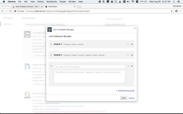 Jira Followers Groups chrome extension
