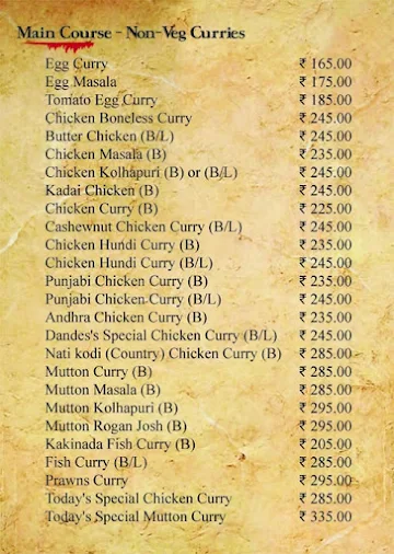 Dande's Hyderabad Biryani menu 