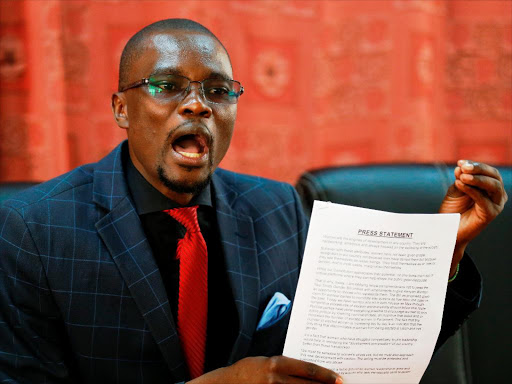 Kimilili MP Didmus Barasa at a press conference in parliament where he vowed to vote against the two-thirds gender rule Bill 2018, November 20, 2018. /JACK OWUOR