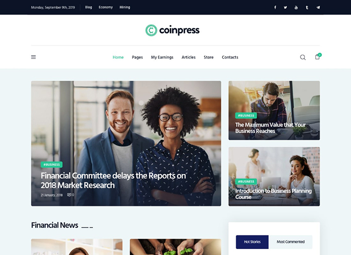 Coinpress |  Tema de WordPress para blog y revista de criptomonedas de ICO