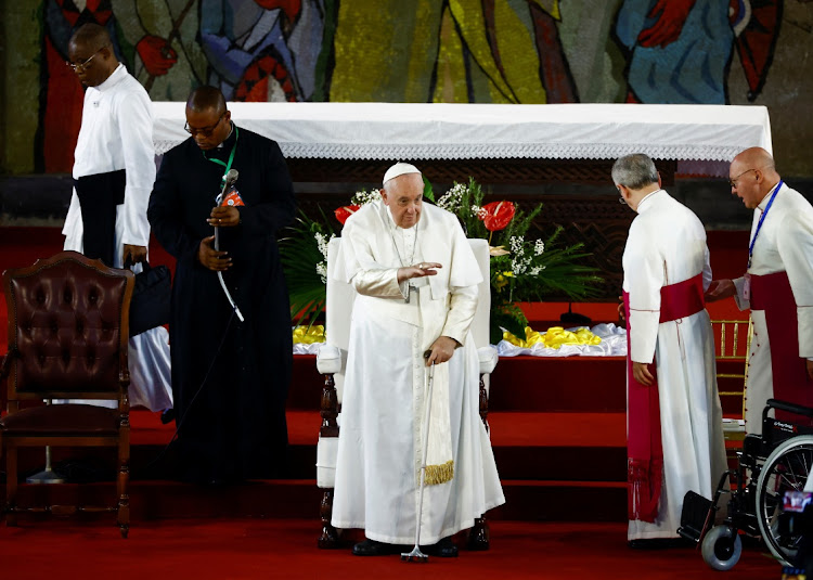 Pope Francis attends a meeting with clergy members in Kinshasa, the DRC, February 2 2023. Picture: YARA NARDI/REUTERS