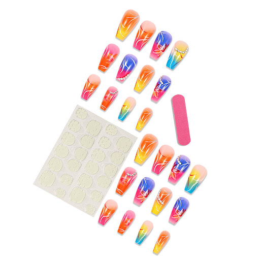 Title 4, Color Gradient Flower Rhinestone Fake Nails, Ac...