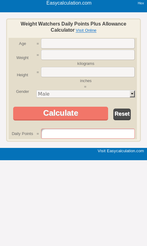 WW Daily Points Allowance Calc Screen 2
