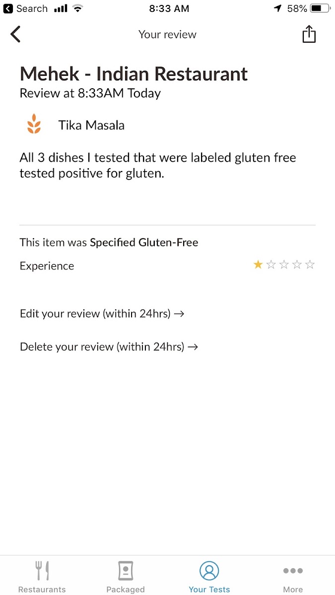 All 3 dishes came back with gluten positive tests.