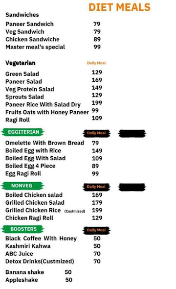 Master Meal's menu 