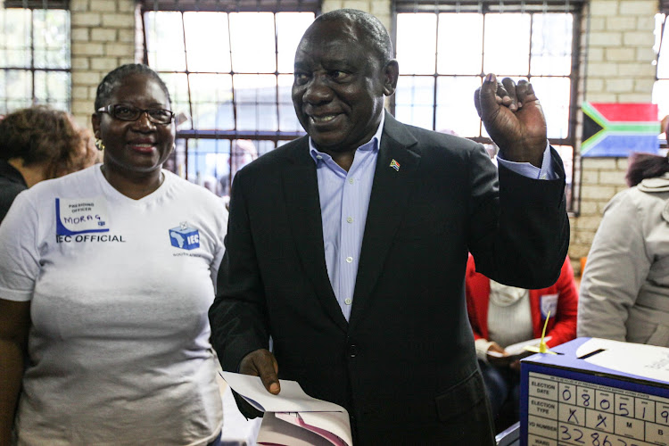 President Cyril Ramaphosa casts his vote on Wednesday.