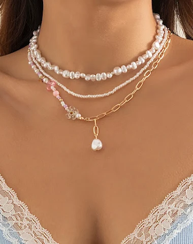Collar Vintage de Perlas de Arroz c - 1