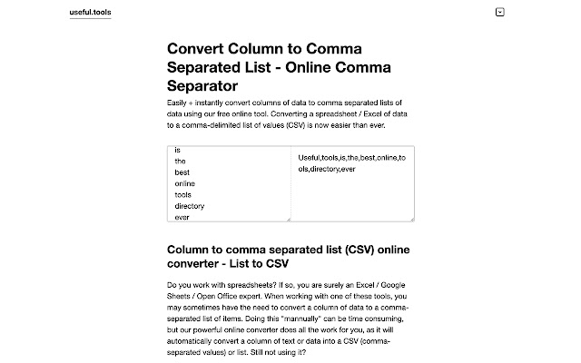 Convert Column to Comma Separated List (CSV) chrome extension