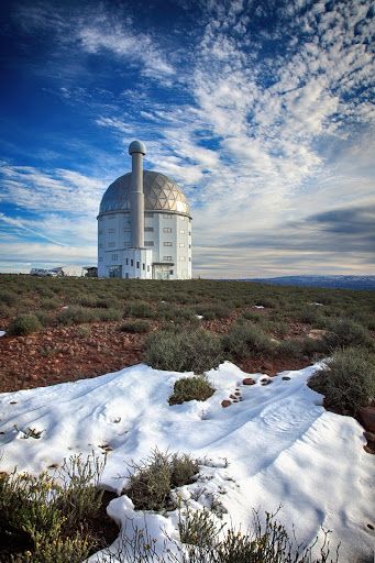 This is a view of the Southern African Large Telescope (SALT) at the South African Astronomical Observatory (SAAO) in the Karoo town of Sutherland, South Africa