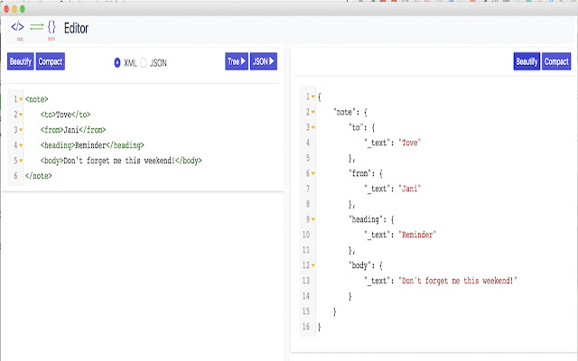 XML JSON Editor chrome extension