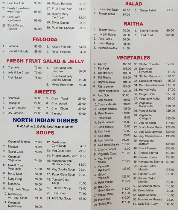 New Shanthi Sagar menu 