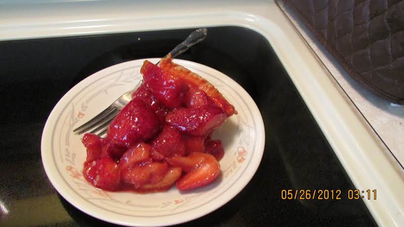 One Slice Of Heaven On A Place.
Yummy! It Is Sooooo Delish!!!
The Strawberries Kindof Slid Off
The Piece Of Pie; But You Can Tell That There Are Plenty Of Strawberries To Eat With This One Piece Of Pie. 5/26/12