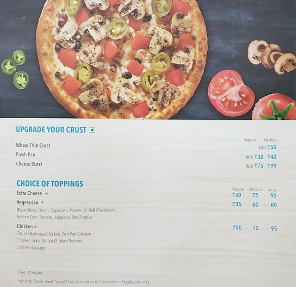 Domino's Pizza menu 