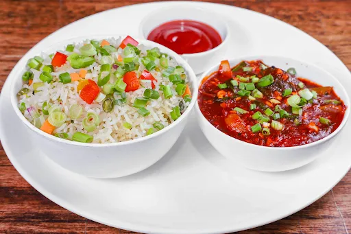 Veg Fried Rice With Manchurian Gravy