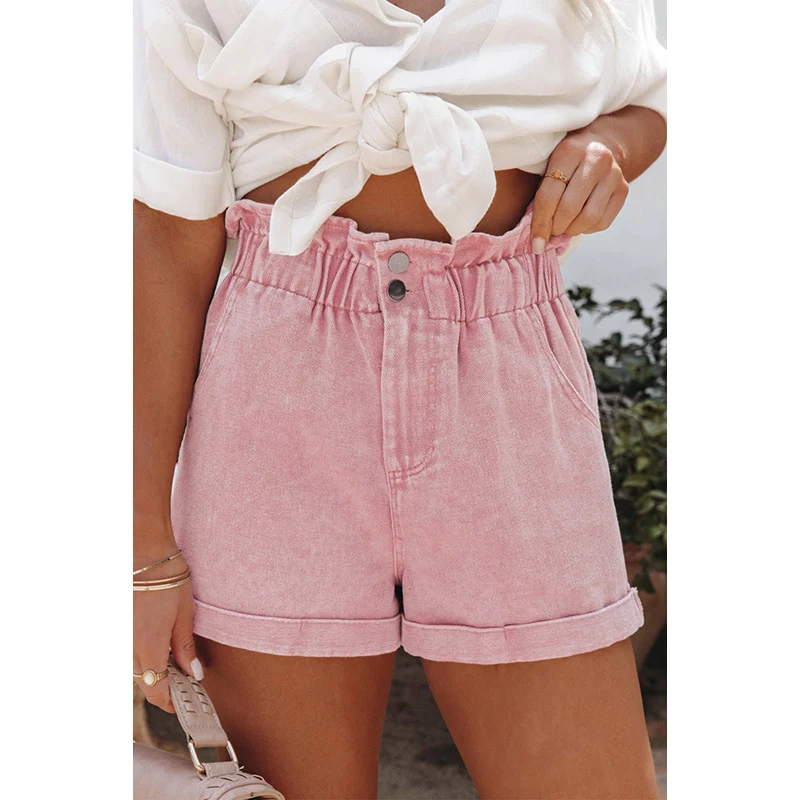 Modieuze en veelzijdige gewassen high waisted shorts voor dames, ideaal voor dagelijks gebruik en zomerse outfits.