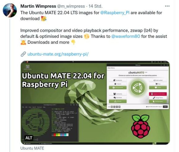 Ubuntu MATE 22.04 LTS for Raspberry Pi is available