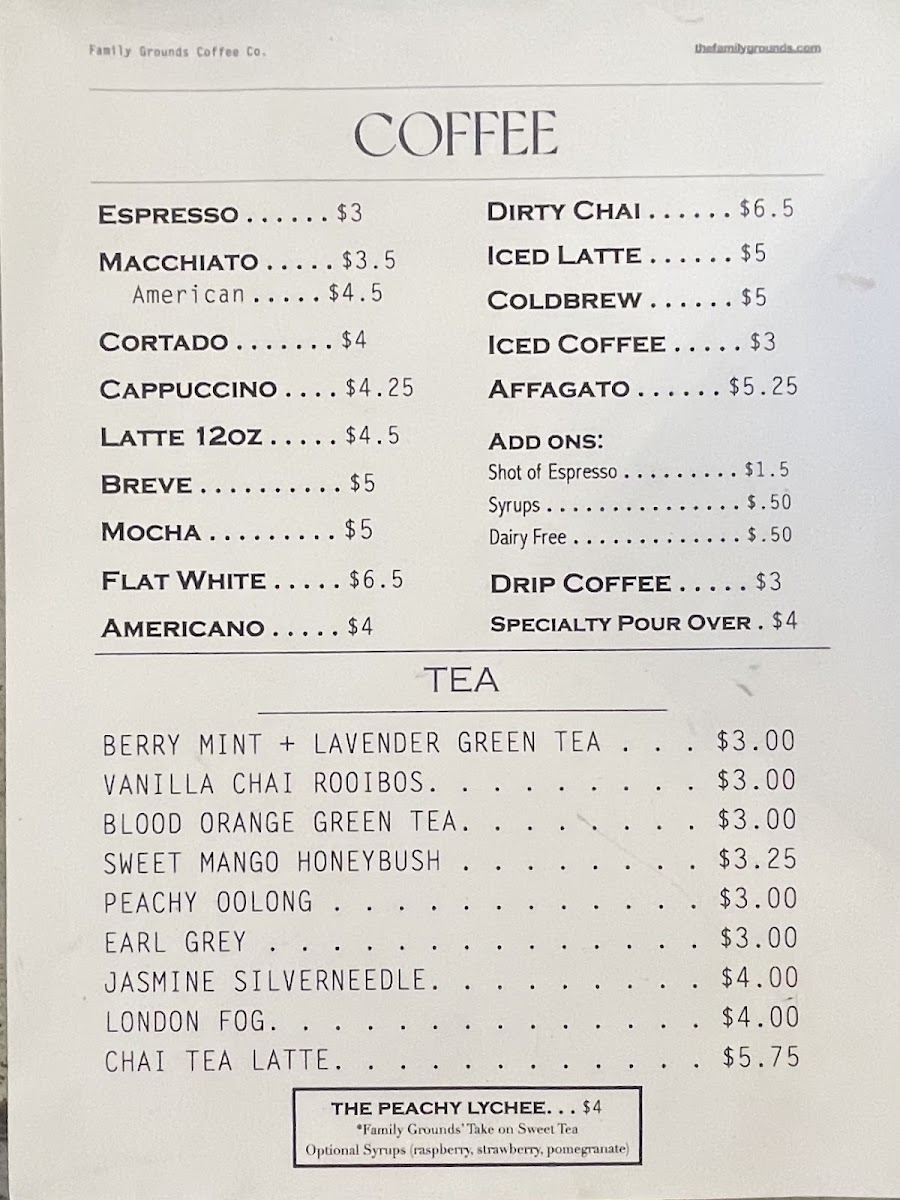 Family Grounds Coffee Co. gluten-free menu