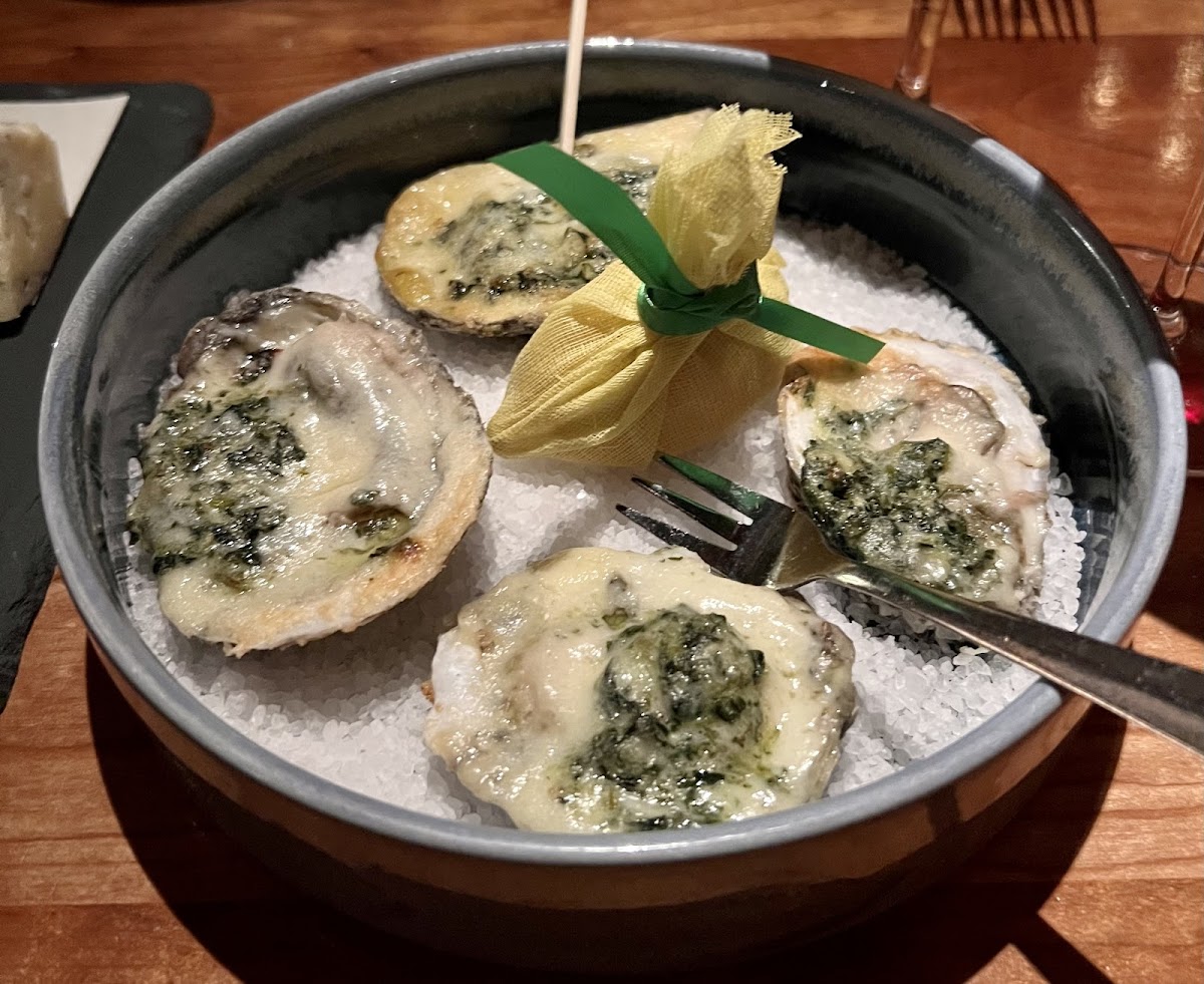 GF oysters rockefeller marked with allergy toothpick