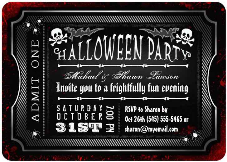 Black & White Ticket Bloody Halloween Party Invitation