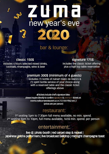 Zuma NYC New Years Eve Party in Midtown New York