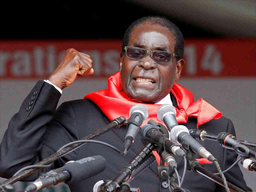 Zimbabwe President Robert Mugabe addresses supporters during celebrations to mark his 90th birthday in Marondera about 80km east of the capital Harare, February 23, 2014. /REUTERS