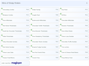 Slurpy Shakes menu 