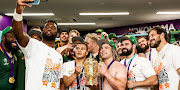 Springboks captain Siya Kolisi takes a selfie with his teammates. 