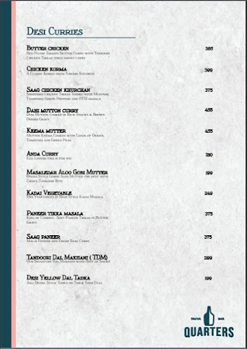 Quarters Pauva Bar menu 