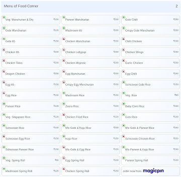 Food Corner menu 