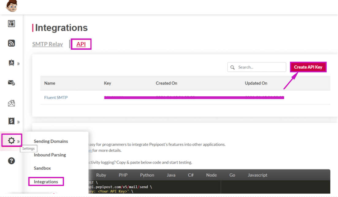 Creating and copying API key of netcore