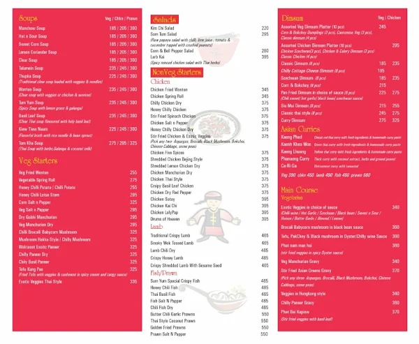 Sum Yum Asia menu 