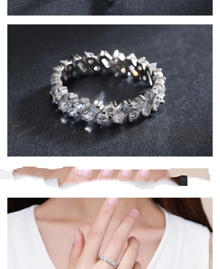 Bague Femme Luxe Nouvelle Européenne et Américaine Argent Sterling S925 Cercle Complet Micro-Sertie Géométrique Style Ins Tempérament