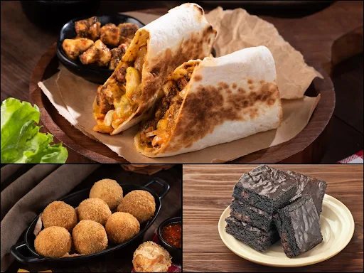 Smoked Tandoori Paneer Wrap + Smoked Cheese Croquettes + Brownie