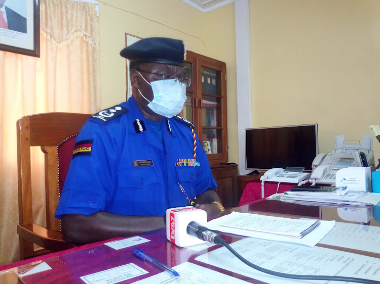 Central police boss Patrick Lumumba addressing the media in his Nyeri town office on Thursday.