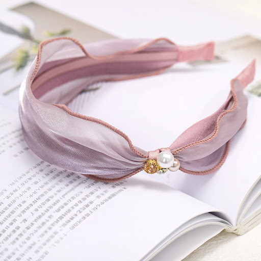 Title 6, Satin bright silk fabric hairband with rhinesto...