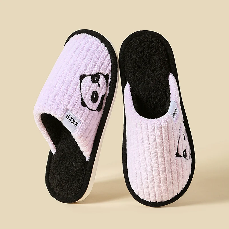Chinelos de Panda Fofos Quentes de Inverno Casa Interior Antiderrapantes Quarto Macios para Casal Listras Sólidas