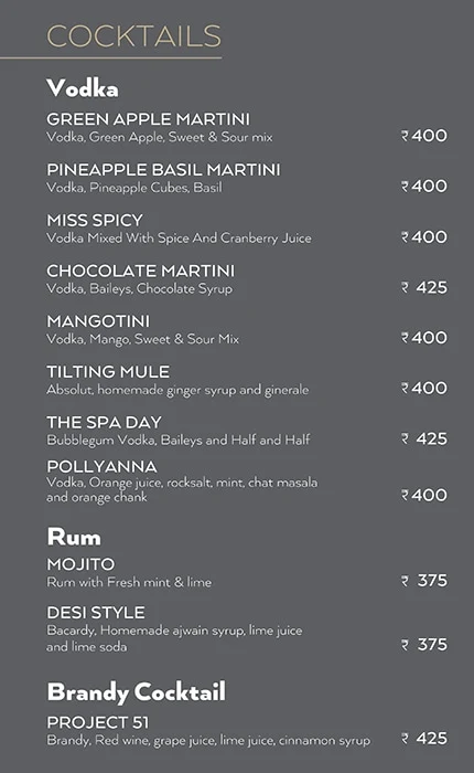 The Tilt Bar Republic menu 