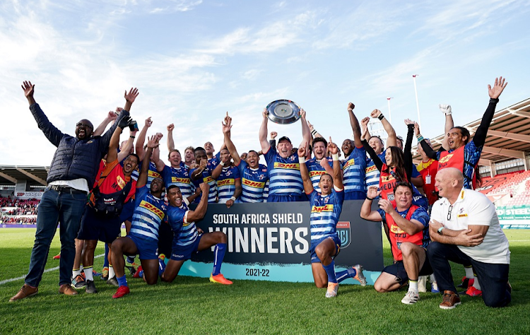 The Stormers, here celebrating winning the SA Shield of the URC, along with the Bulls will be ranked in Tier One of the Champions Cup draw. Picture: BACKPAGE PIX/SHUTTERSTOCK/INPHO/ROBBIE STEPHENSON