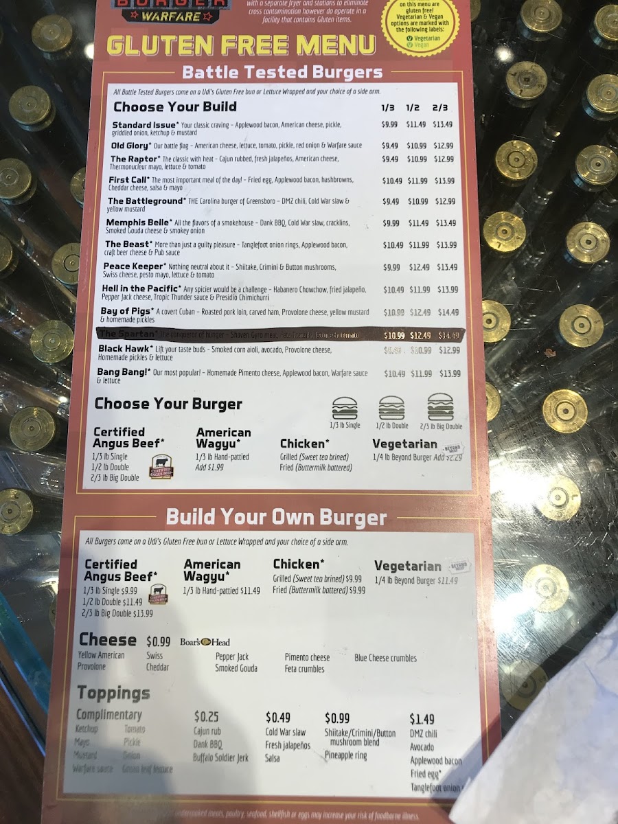 Burger Warfare gluten-free menu