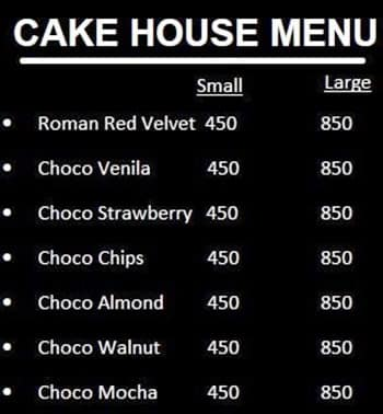 Cake House menu 