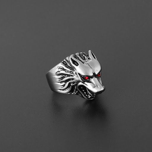 Title 3, Dominanter Wolfskopf Ring für Herren. Edelstahl...