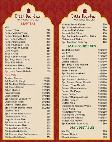 Dilli Darbar menu 