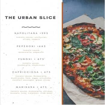 The Urban Slice - Pizza's menu 